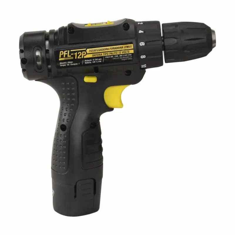 PFL-12P PARAFUSADEIRA FURADEIRA LYNUS BATERIA TIPO PALITO 12 VOLTS FONTE BIVOLT
