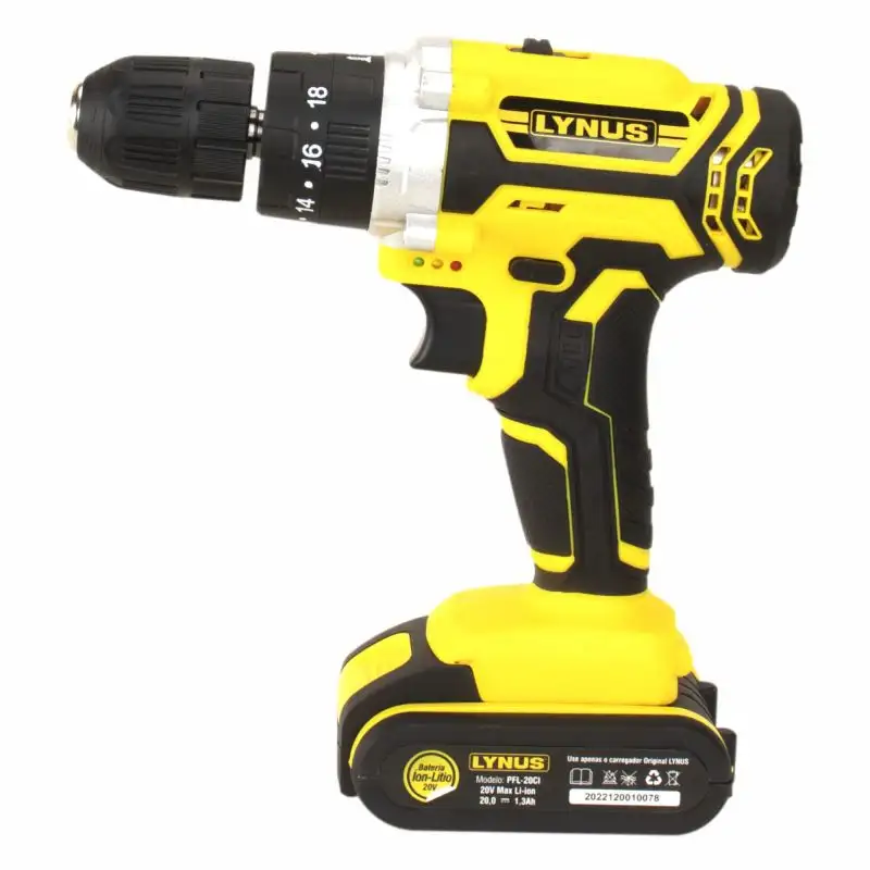 PFL-20CI PARAFUSADEIRA FURADEIRA LYNUS 20 VOLTS COM IMPACTO E MALETA FONTE BIVOLT
