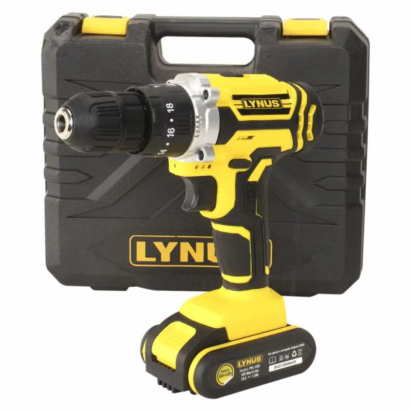 PFL-12CI PARAFUSADEIRA FURADEIRA LYNUS 12 VOLTS COM IMPACTO E MALETA FONTE BIVOLT